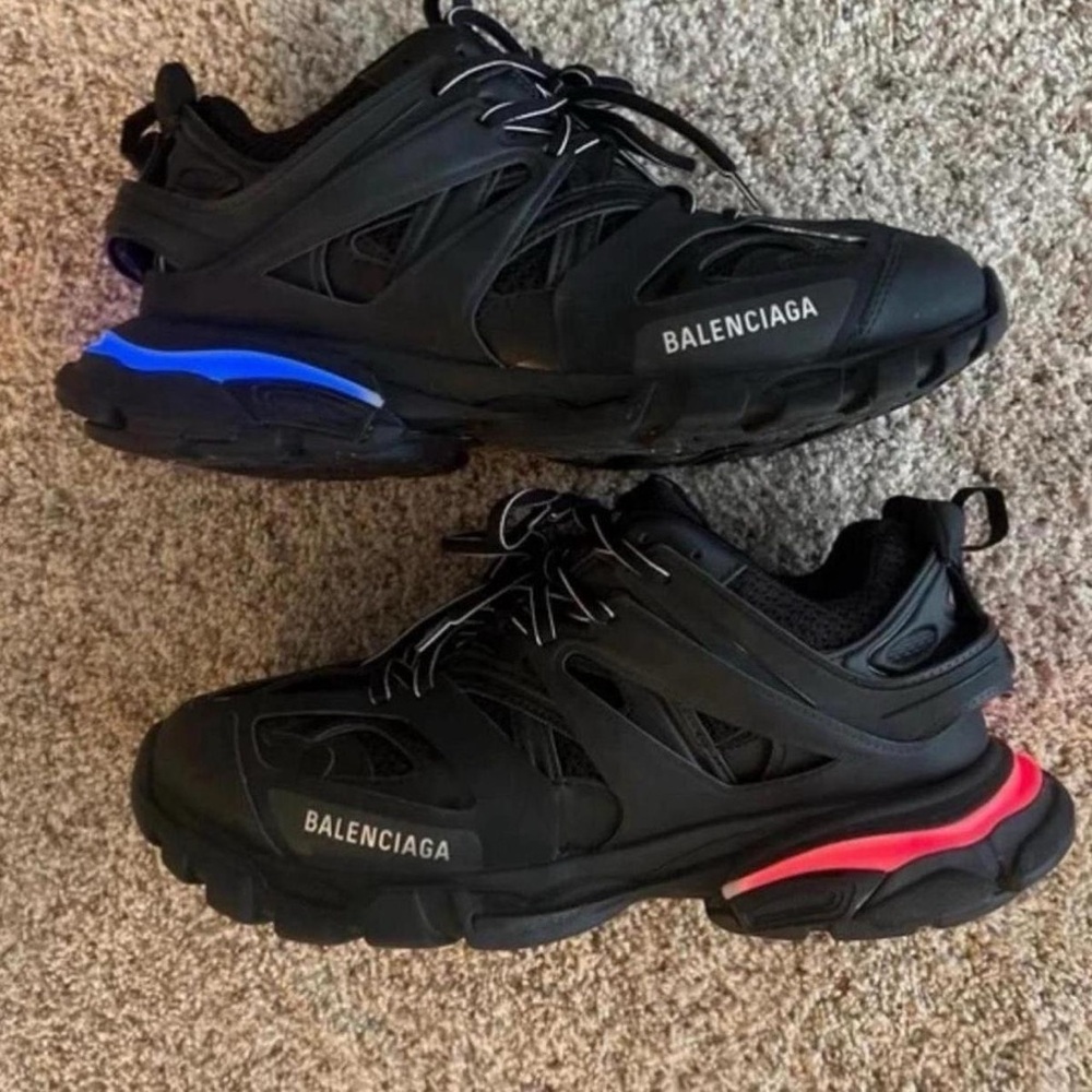 Balenciaga Men's Sneakers in Black with Blue and Red Highlights